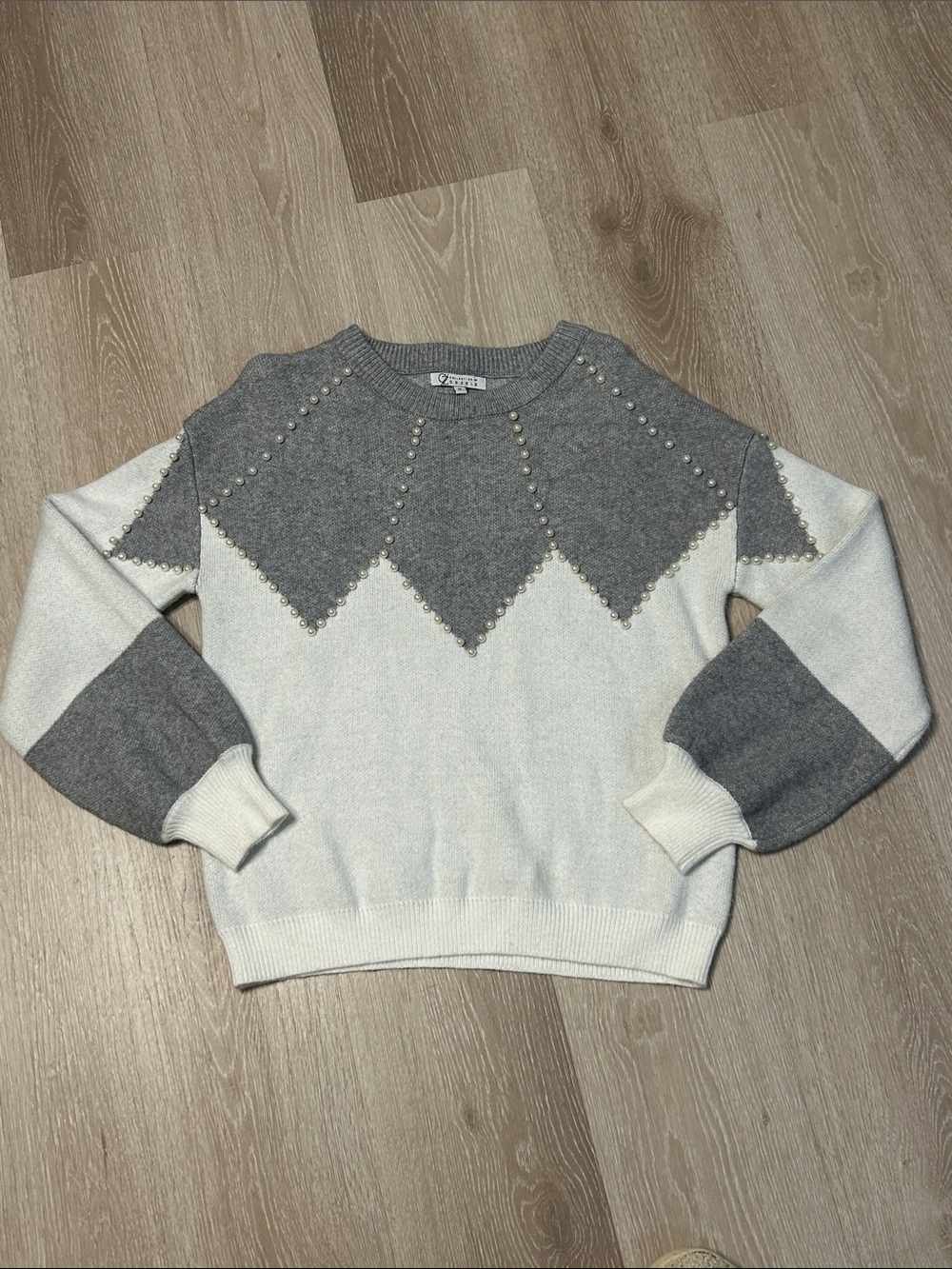 Cezele Pearl Beaded Embellishment Oversized Color Block Sweater sz Small - Picture 2 of 7